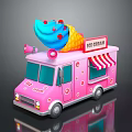 Pink Ice Cream Truck With Giant Cone Sign And Striped Awning Decorations