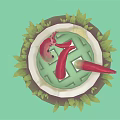 Cartoon Scene With White Container Green Liquid Red Spotted Tentacles Grass And Keep Out Sign