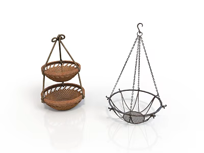 Woven Double Layer Hanging Basket And Metal Frame Storage For Household Items 3d model