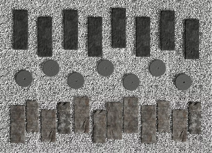 Natural Style Garden Landscape Stepping Stones With Rectangular And Circular Stone Slabs On Gravel Ground 3d model 
