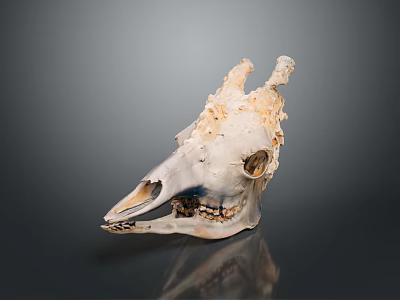 Detailed Animal Skull With Remaining Hair And Bone Structure Close Up 3d model
