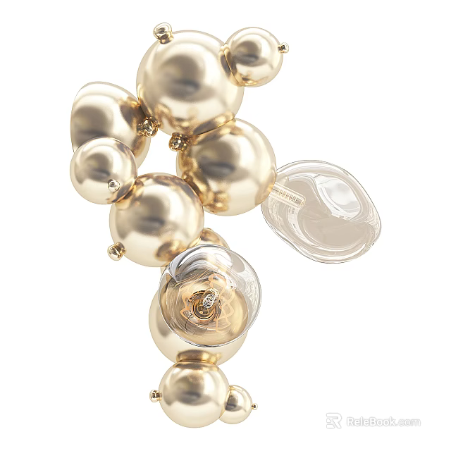 Modern Decorative Light Featuring Gold Metal Balls And Transparent Glass Components 3d model 