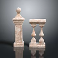 Scenic Landscape Featuring Beige Stone Balustrade Pillars With Spherical Top Decorative Posts And Reflection 3d model