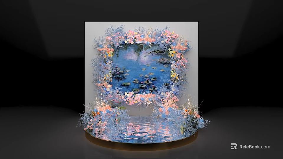 Interactive Zone Design With Colorful Floral Decoration And Water Reflection Elements 3d model 