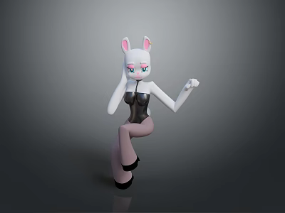 Cartoon Rabbit With Pink Ears White Body Black Bodysuit Pink Stockings And Black High Heels 3d model