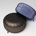 Modern Black And Blue Round Leather Sofa Stools With Stitched Design