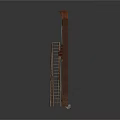Dark Wooden Bookcases With Drawers And Gray Brick Wall Near Wooden Ladder And Spider Web
