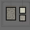 Three Abstract Paintings Displayed On Gray Wall With Black Frames Different Styles 3d model