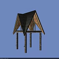 Outdoor Tech Exhibition Hall Featuring Wooden Structure Triangular Tile Roof And Pillar Support