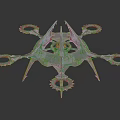 Intricate Metallic Mechanical Structure With Circular Rings And Spiked Supports