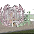 Park Playground with Lotus Shaped Structure and Children's Slides Circular Platform Green Decorative Elements 3d model