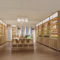 Elegant Specialty Store Interior Featuring Wooden Shelves Organized Product Displays And Bright Lighting