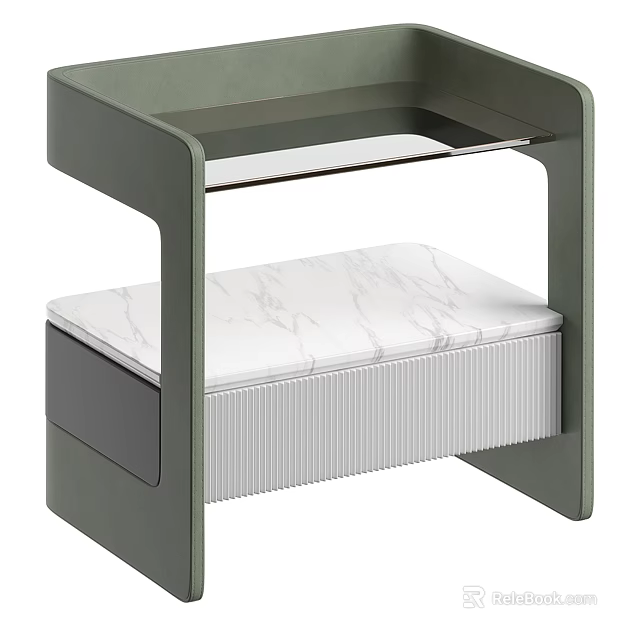 Elegant Modern Bedside Table With Marble Top And Gray Storage Drawer Design 3d model 