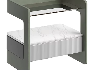 Elegant Modern Bedside Table With Marble Top And Gray Storage Drawer Design 3d model
