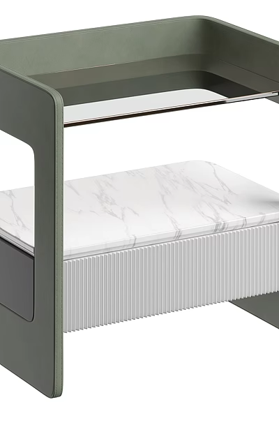 Elegant Modern Bedside Table With Marble Top And Gray Storage Drawer Design 3d model