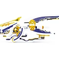 Futuristic Warship With Blue White Gold Mechanical Structure And Aerodynamic Design