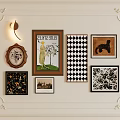Stylish Gallery Wall With Various Framed Artworks And Ornate Borders 3d model