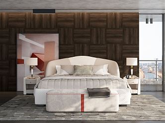 Modern Background Double Bed Double Bed 3d model