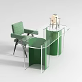 Elegant Modern Green Desk Design With Transparent Glass Top And Chair