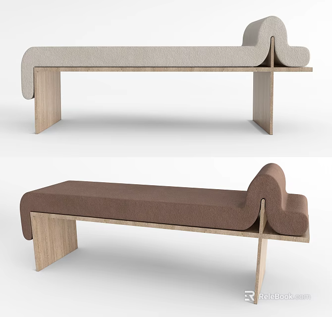 Modern Upholstered Sofa Bench With Wooden Legs Beige And Brown 3d model 