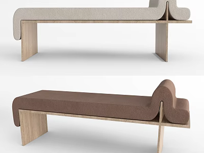 Modern Upholstered Sofa Bench With Wooden Legs Beige And Brown 3d model