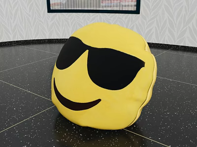 Yellow Emoji Style Decorative Pillow With Smiling Face And Black Sunglasses 3d model