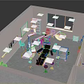 Medical Lab Interior With Pink Walls Workstations Blue Chairs And Lighting Fixtures