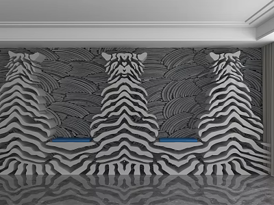 Modern Background Wall With Zebra Striped Wave Patterns In Black And White 3d model