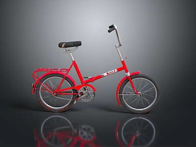 Red Classic Bicycle With Black Seat And Silver Frame Reflective Surface 3d model
