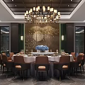 Elegant Private Dining Room With Round Table Chandelier Decorative Wall And Chairs 3d model