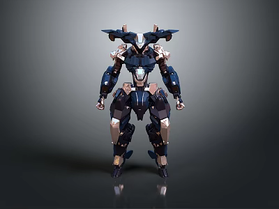 Futuristic Humanoid Mechanical Robot Character With Blue Armor Gold Accents And Shoulder Plates Design 3d model