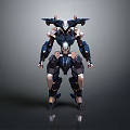 Futuristic Humanoid Mechanical Robot Character With Blue Armor Gold Accents And Shoulder Plates Design