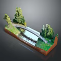 Miniature Landscape Model With Stone Bridge Flowing River Grass And Green Trees