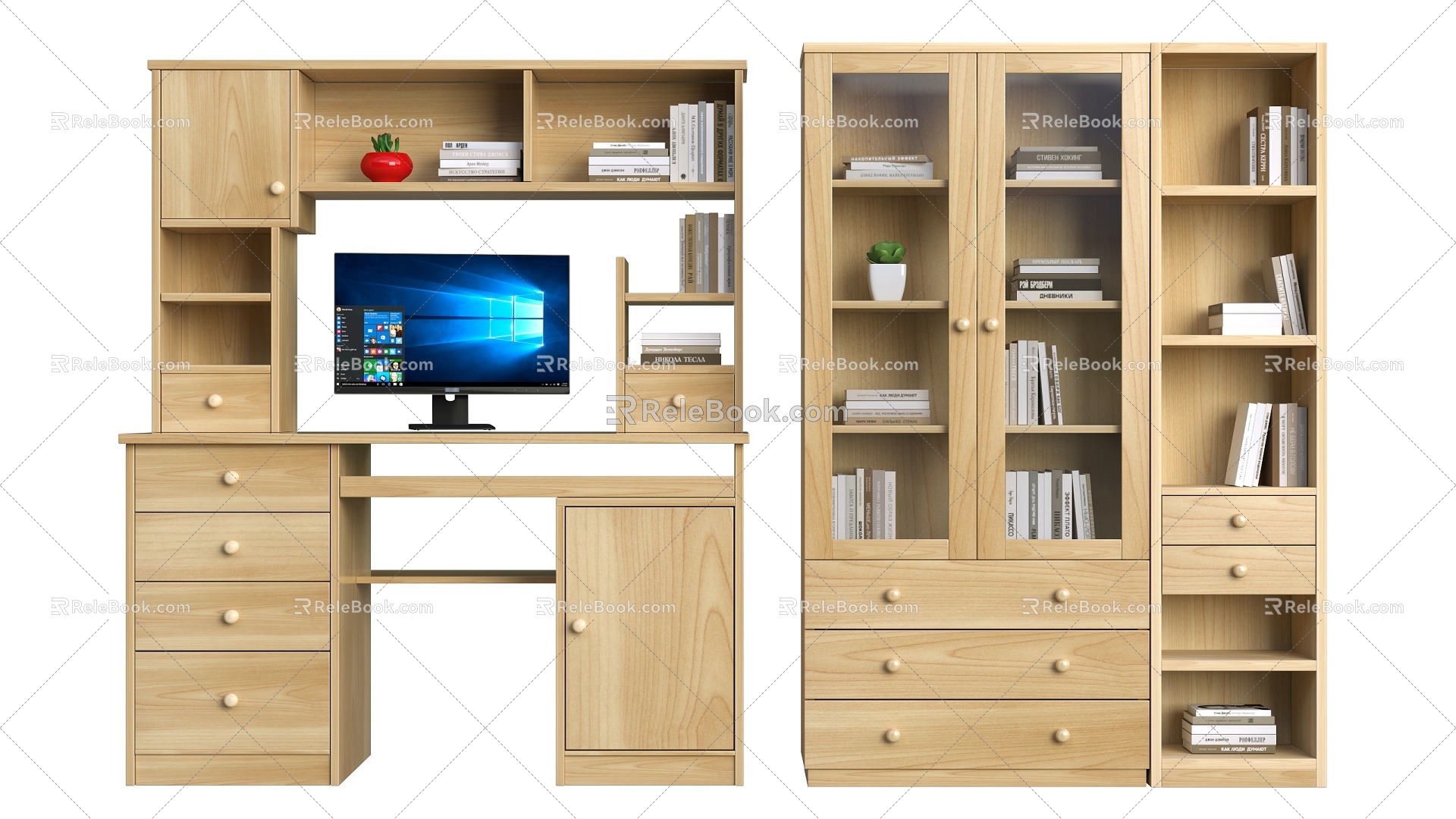 Bookcase Desk Fenfu Furniture Desk Bookcase 3d model