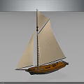 Classic Wooden Sailboat As Water Transport With Beige Sails Mast And Brown Wooden Hull