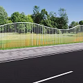 Modern Building Exterior Wall With White Metal Structure And Green Landscape