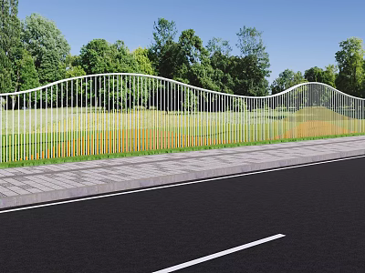 Modern Building Exterior Wall With White Metal Structure And Green Landscape 3d model