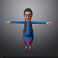 3D Character With Black Curly Hair Glasses Blue Top Purple Pants Brown Shoes Arms Outstretched