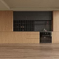 Modern Wooden Sideboard with Open Shelving Black Accents Drawers and Cabinets