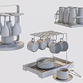 Tableware Set with Wine Glass Holder Mug Rack Bowls and Wooden Tray for Kitchen