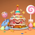 Art Installation Featuring Smiley Cake With Party Hat Lollipop Donut Macarons And Colorful Confetti Sprinkles