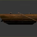Handcrafted Wooden Boat with Traditional Planks and Wooden Oars Isolated on Dark Background