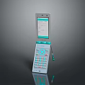 White Blue Handheld Electronic Device With Open Flip Screen And Numeric Keypad 3d model