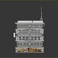 Multi Story Architectural Building Model With Antenna On Top Graffiti Lower Floor Lit Windows