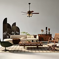 Stylish Sofa and Coffee Table Set with Green Accent Chair Wooden Rocker and Flamingo Decor