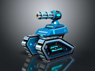 Blue Tracked Military Vehicle With Top Mounted Cannon And Mechanical Structure 3d model