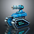 Blue Tracked Military Vehicle With Top Mounted Cannon And Mechanical Structure