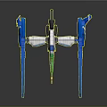 Futuristic Spacecraft Model With Blue Wings White Body And Green Detailed Structure