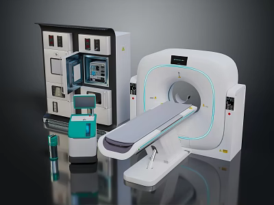 Advanced Medical Equipment Featuring CT Scanner Control Console And Accessories 3d model