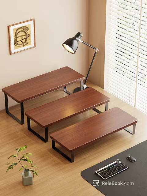 Brown Wooden Shelves With Black Metal Frames In Modern Living Room 3d model 